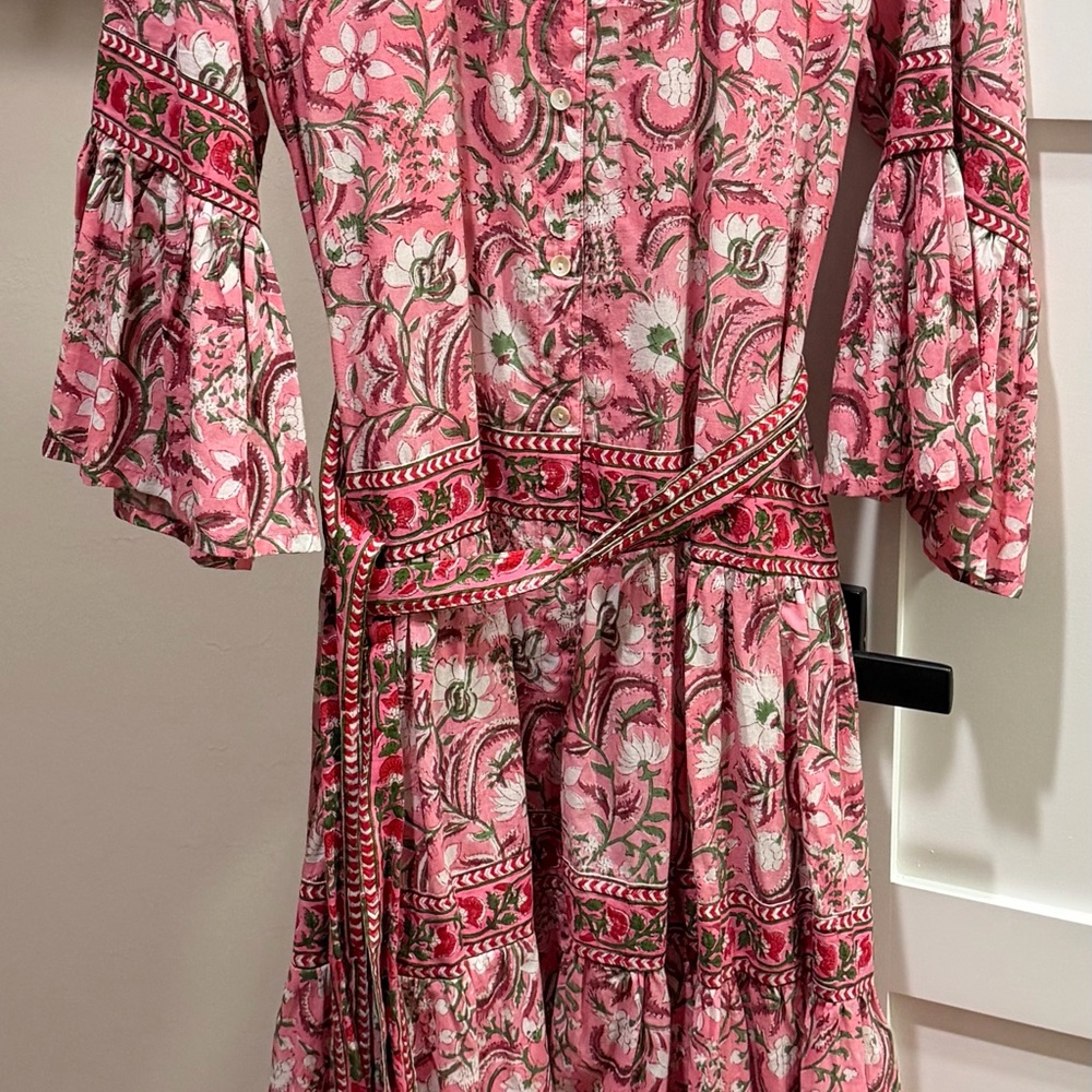 Sara Floral Long Sleeve Dress in Pink and Green